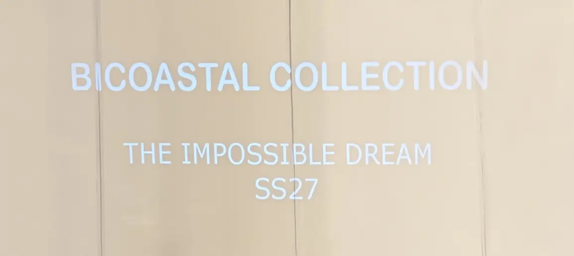 BICOASTAL COLLECTION’s The Impossible Dream SS27 title projected inside Alessandro Berni Gallery during New York Fashion Week.