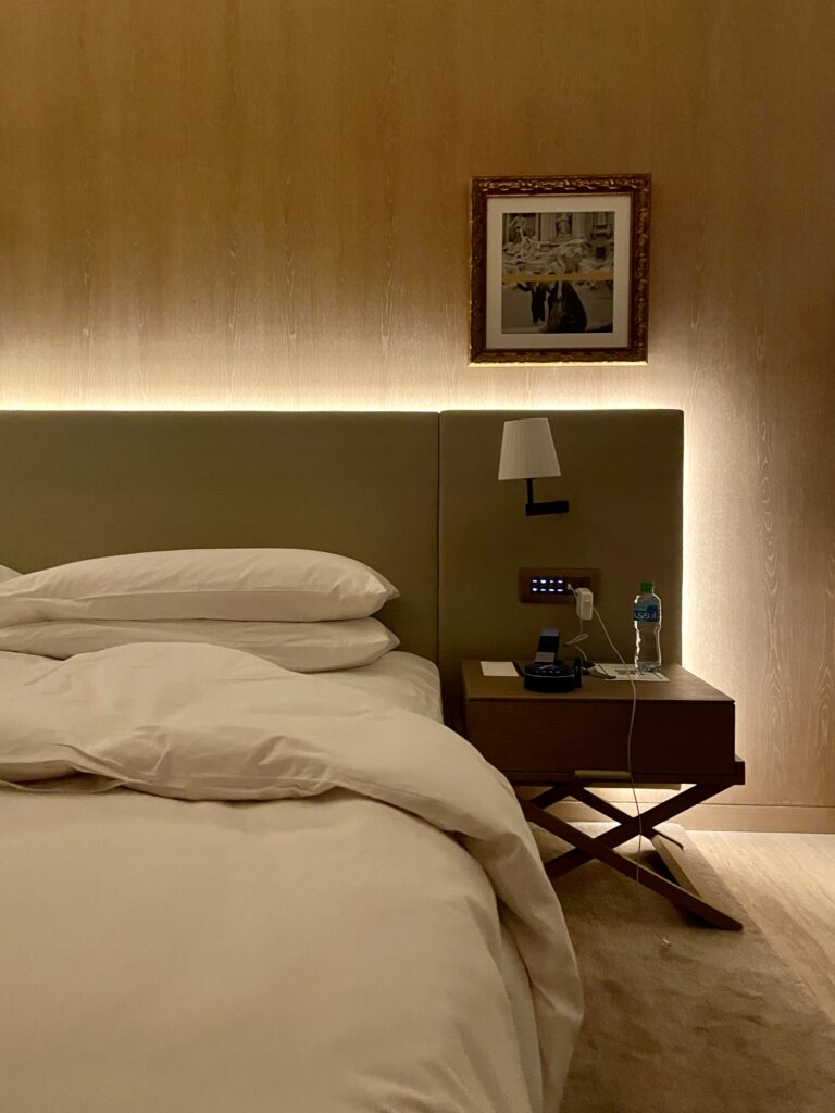 A bed at The Dubai EDITION Hotel, Dubai UAE. Photo: Benjamin Schmidt