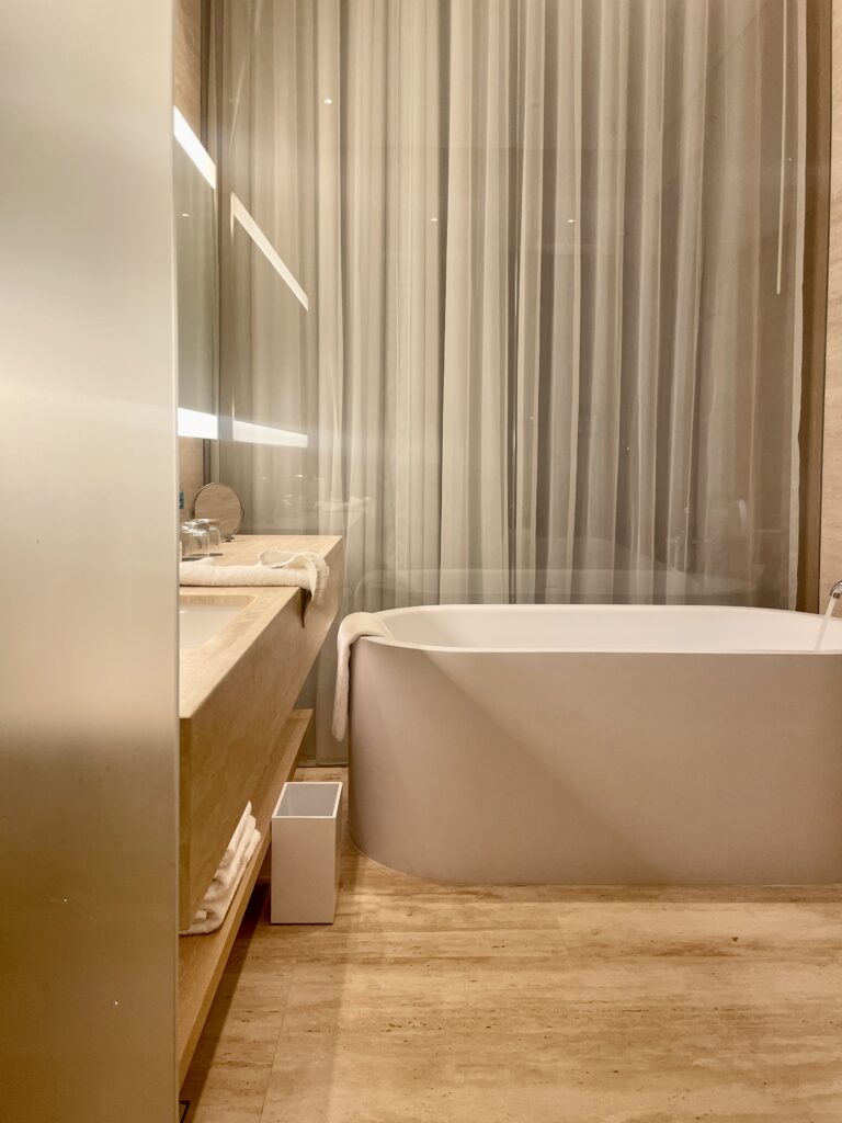 The bathroom at The Dubai EDITION Hotel. Photo: Benjamin Schmidt