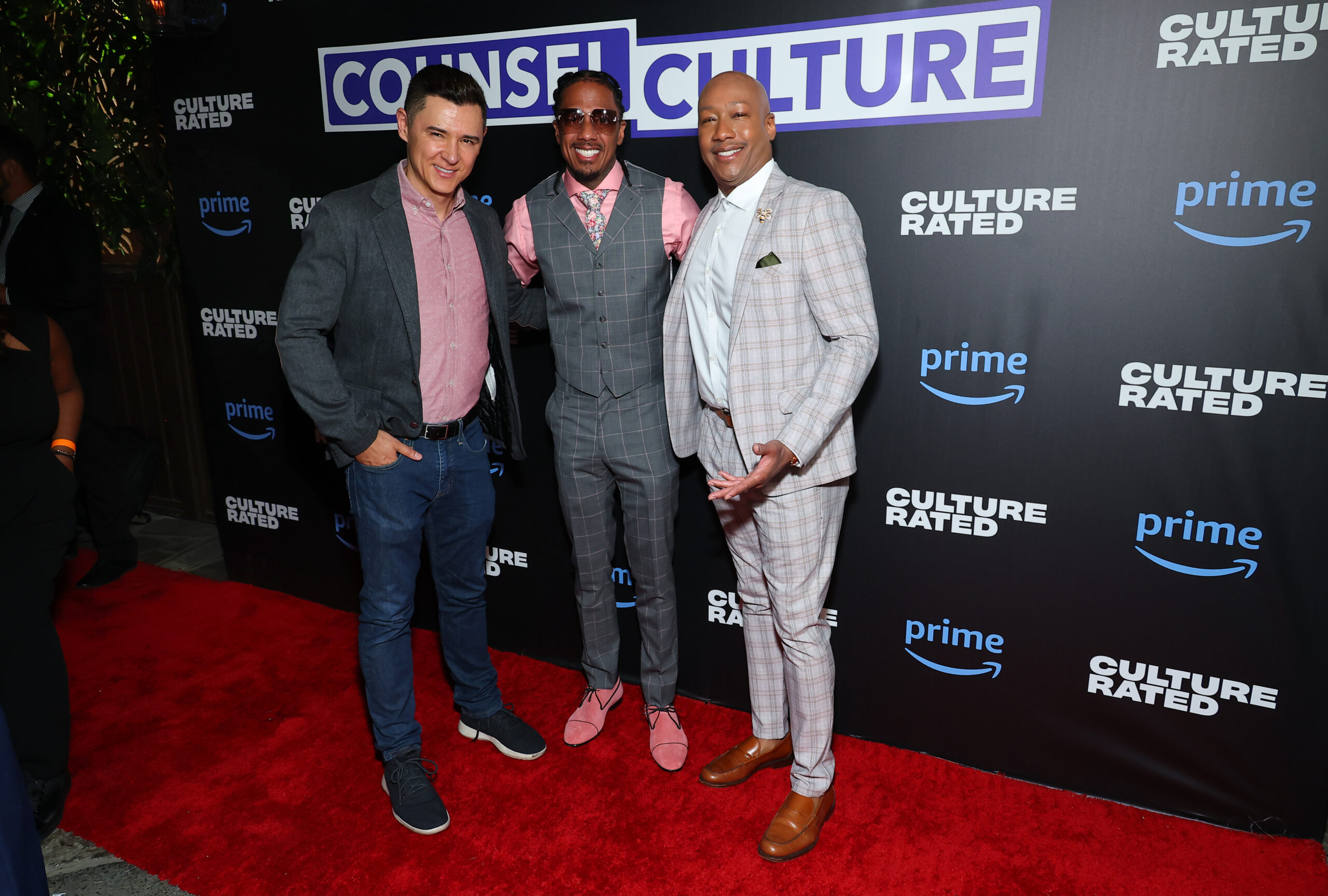LOS ANGELES, CALIFORNIA - JUNE 04: (L-R) Dr. Dow, Nick Cannon and Dr. Ish attend Prime Video & Culture Rated Hosts Intimate Dinner for the Series Premiere of new series "Counsel Culture" on June 04, 2024 in Los Angeles, California. (Photo by Leon Bennett/Getty Images for Amazon)