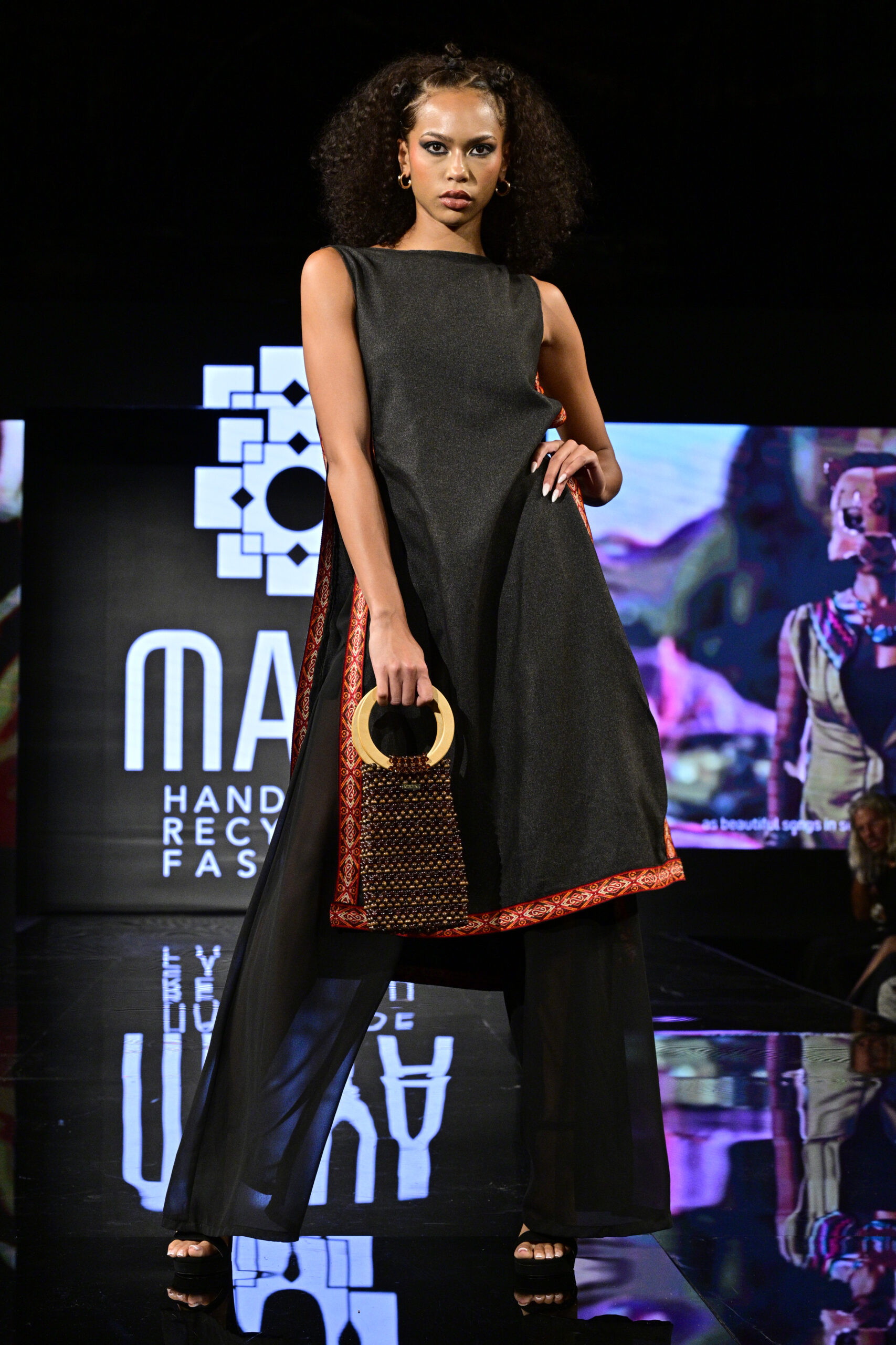 Model walking runway for Maya at NYFW Art Hearts Fashion 2025