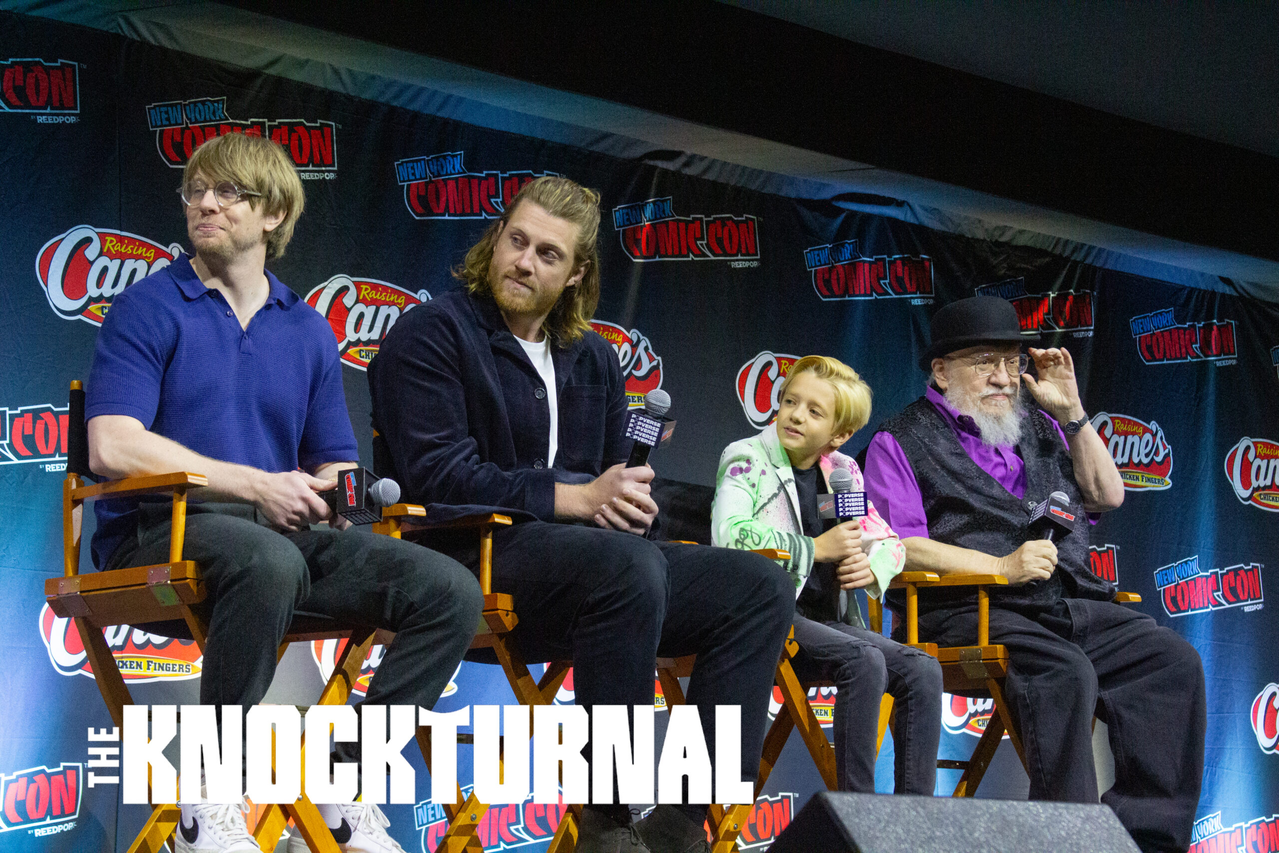 Co-creator and executive producer George R.R. Martin, co-creator/showrunner Ira Parker, and stars Peter Claffey (Ser Duncan “Dunk” the Tall) and Dexter Sol Ansell (Egg) at New York Comic Con