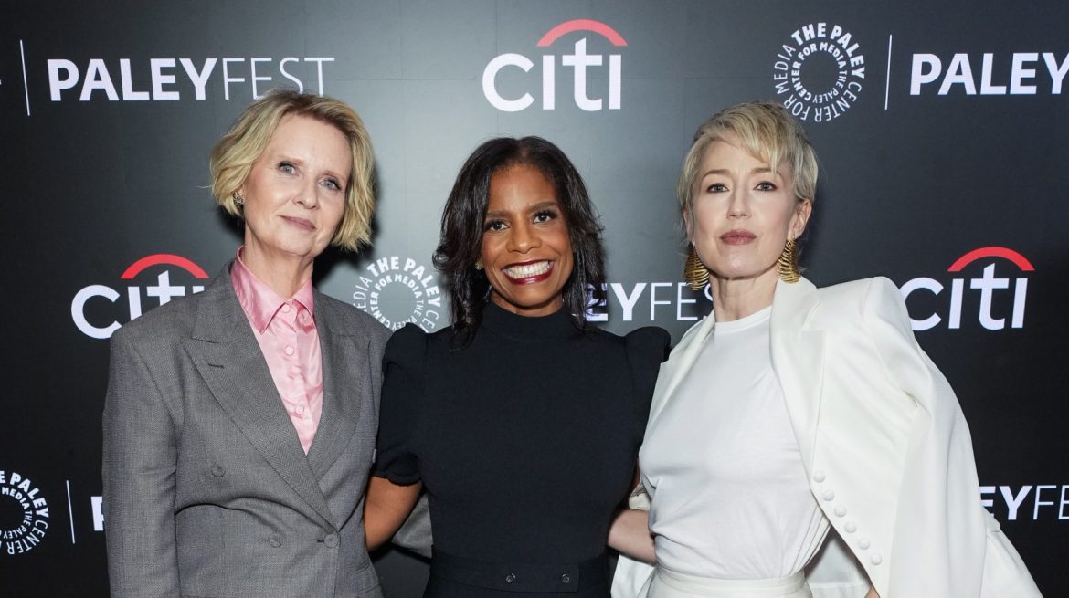 Cynthia Nixon, Sonja Warfield and Carrie Coon pose at the Season 4 premiere of The Gilded Age